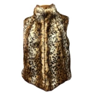 Peter Nygard Multi Brown Faux Fur‎ Leopard Print Vest Size Large